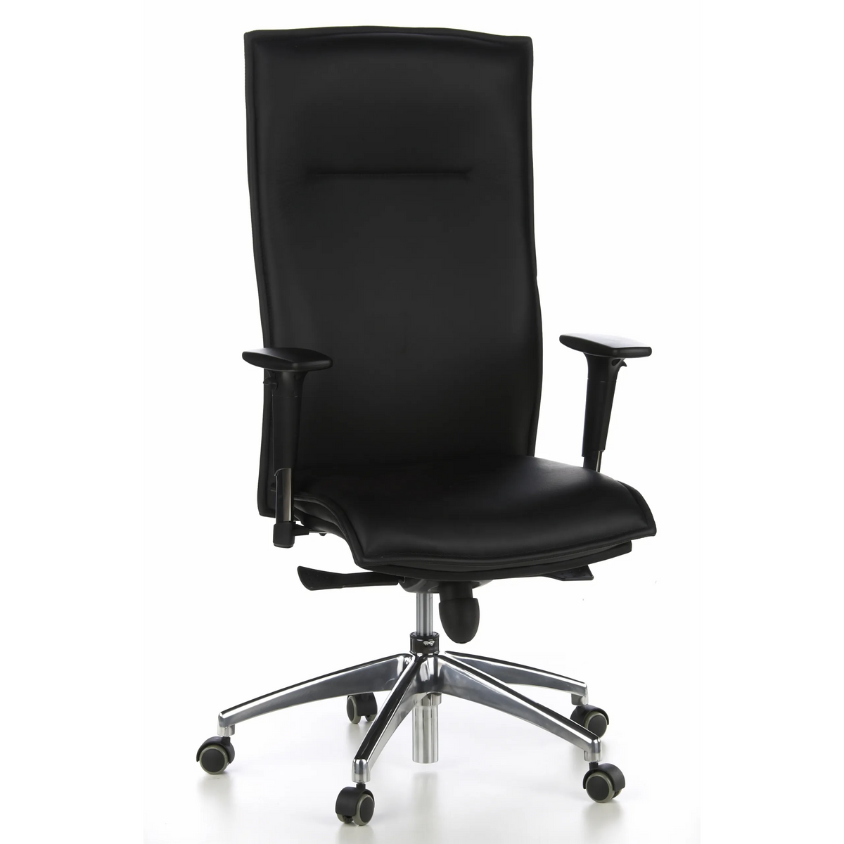 Sillón de alta gama MURANO 20 negro con reposabrazos y base de cinco ruedas de hjh OFFICE – vista de 360° (vista frontal 20°)