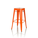 Taburete de bar VANTAGGIO HIGH naranja con cuatro patas y reposapiés integrados de hjh OFFICE – vista de 360° (vista frontal en diagonal 60°)