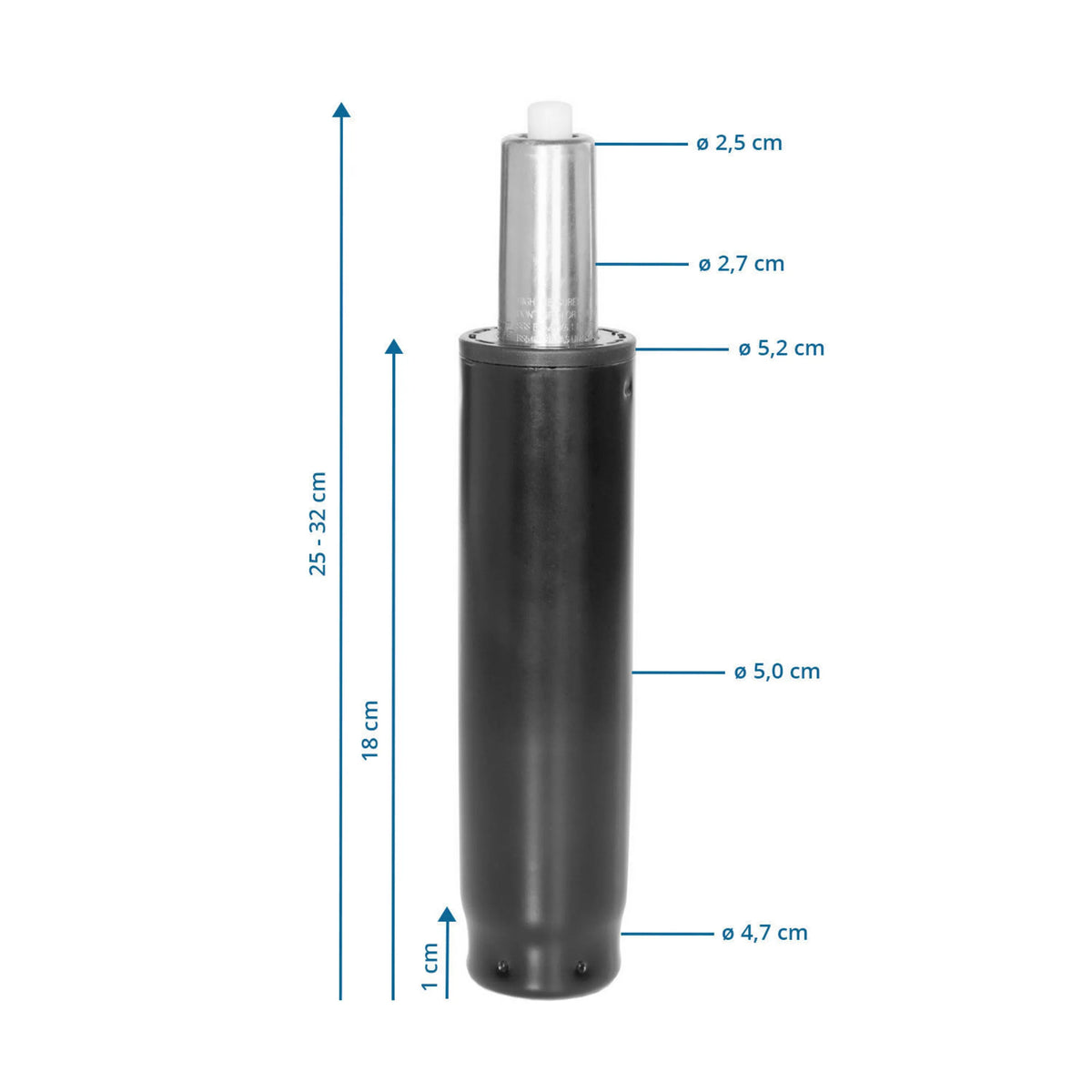 Dibujo dimensional del Muelle de gas GF-S con una altura total de 25 a 32 cm de hjh OFFICE