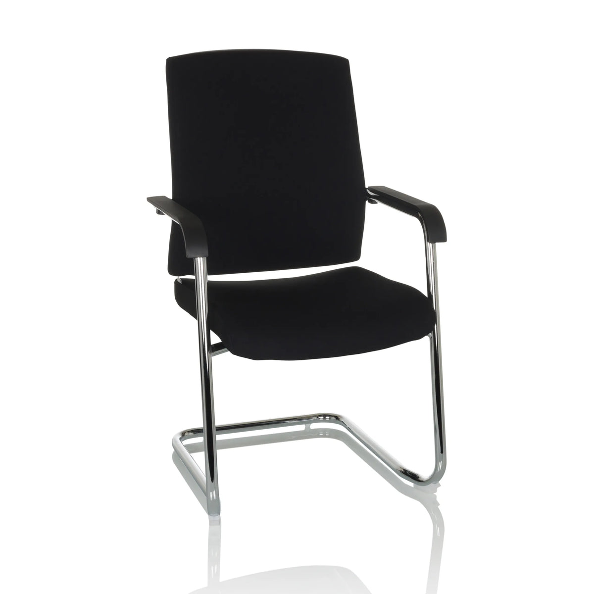 Silla de viga voladiza LEVIA VP negra con reposabrazos y estructura cromada de hjh OFFICE – vista de 360° (vista frontal 15°)