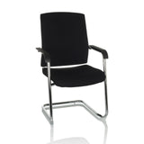 Silla de viga voladiza LEVIA VP negra con reposabrazos y estructura cromada de hjh OFFICE – vista de 360° (vista frontal 15°)