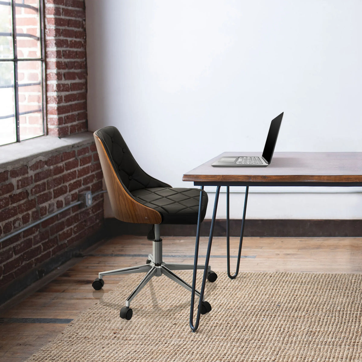 Silla Home Office CENCA en negro con carcasa de madera y base en estrella con ruedas de hjh OFFICE