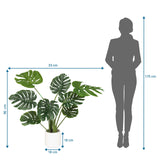 Plano dimensional de la Planta artificial MONSTERA I con una altura de 90 cm y anchura de 33 cm de hjh OFFICE