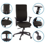 Silla de oficina profesional PRO-TEC 300 en negro con reposabrazos y altura del asiento ajustables de hjh OFFICE