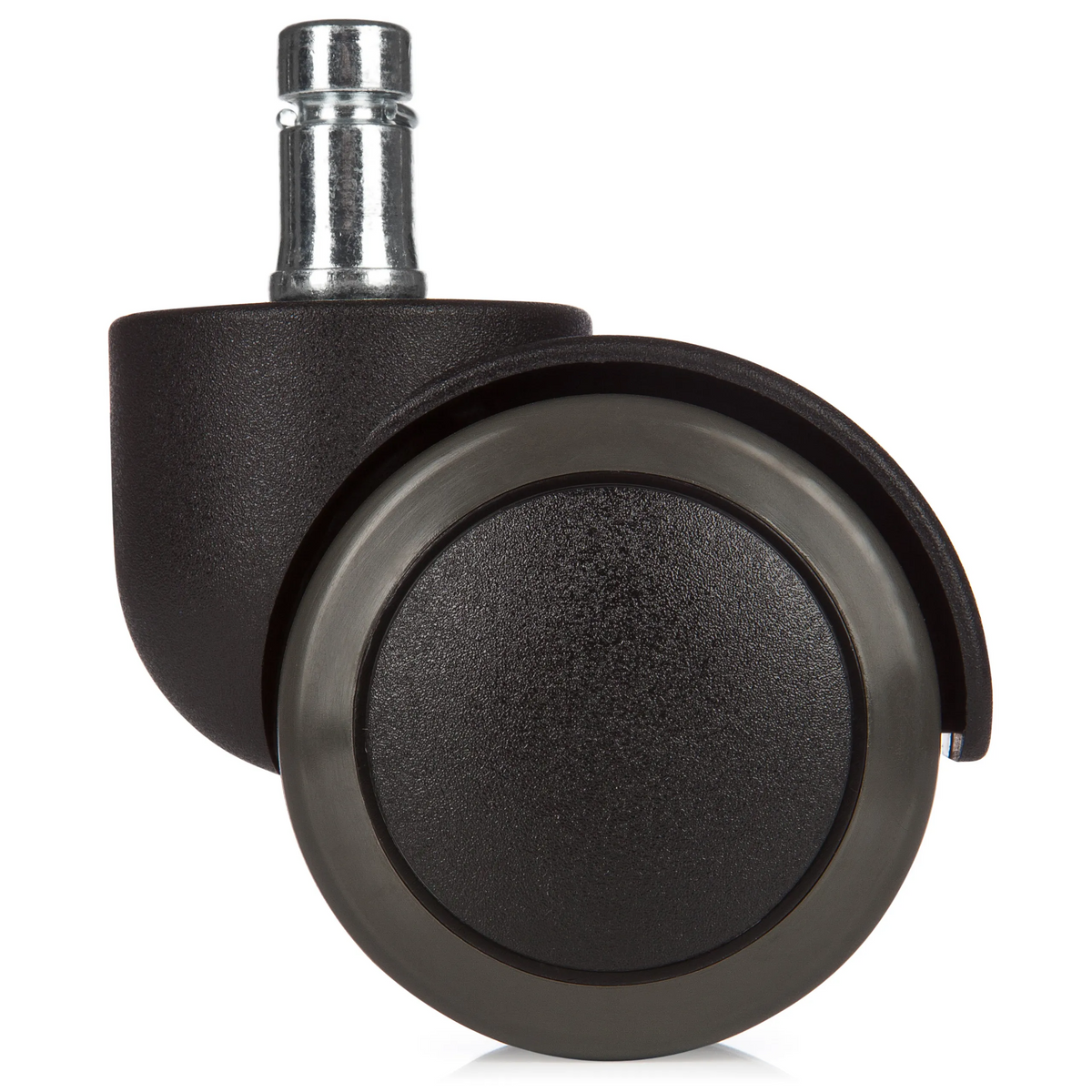 Ruedas para sillas 5x ROLO 11mm/50mm negras para suelos duros con pin de metal plateado de hjh OFFICE – vista de 360° (vista trasera 180°)
