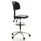 Silla de mostrador negra TOP WORK 23 con reposapiés y base de cinco ruedas de hjh OFFICE – vista de 360° (vista frontal en diagonal 60°)