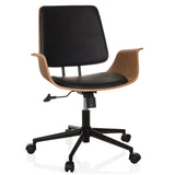 Silla Home Office CENCA II negra con carcasa de madera y base de cinco ruedas de hjh LIVING – vista de 360° (vista frontal 15°)
