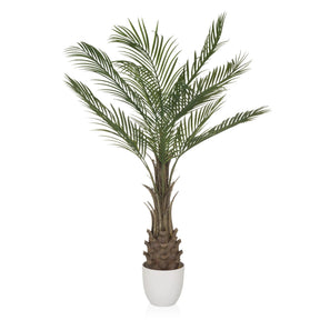Planta artificial verde DRACAENA con hojas de palma en forma de abanico en una maceta blanca de hjh OFFICE