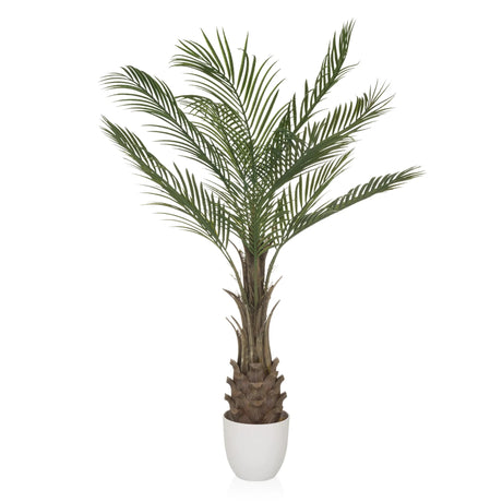 Planta artificial verde DRACAENA con hojas de palma en forma de abanico en una maceta blanca de hjh OFFICE