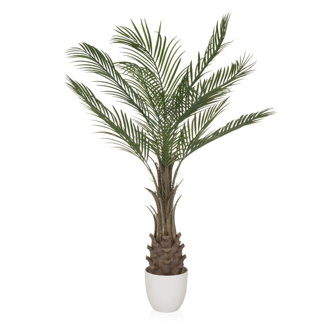 Planta artificial verde DRACAENA con hojas de palma en forma de abanico en una maceta blanca de hjh OFFICE