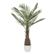 Planta artificial verde DRACAENA con hojas de palma en forma de abanico en una maceta blanca de hjh OFFICE