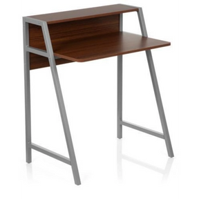 Escritorio DUMONT en aspecto nogal con patas de metal gris y complemento de hjh OFFICE