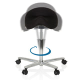 Función giratoria del taburete de silla de montar MOVE-TEC 3D PRO I con asiento negro y cruceta para pies de hjh OFFICE