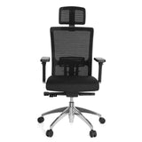 Silla de oficina profesional ASTRA LUX negra con respaldo de malla, reposacabezas y base de cinco ruedas de hjh OFFICE – vista de 360° (vista frontal 0°)