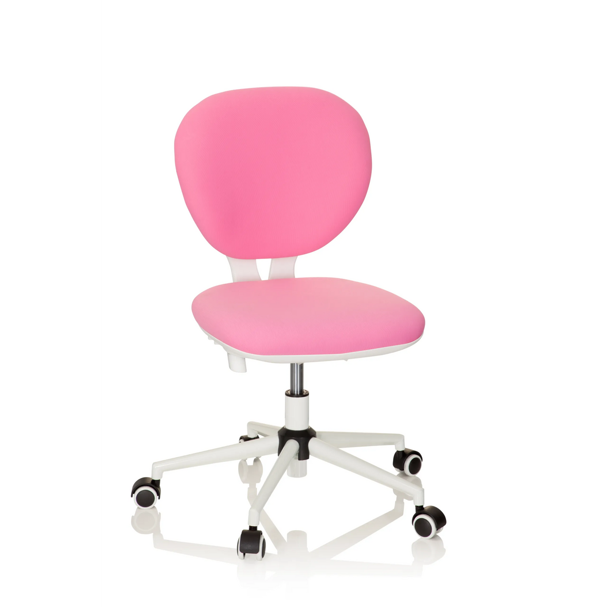 Silla giratoria para niños KID VIVO rosa con base blanca y cinco ruedas de hjh OFFICE – vista de 360° (vista frontal 20°)