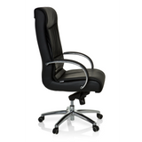 Silla giratoria XXL F 400 negra de cuero con base de estrella y cinco ruedas de hjh OFFICE – vista de 360° (vista lateral 80°)