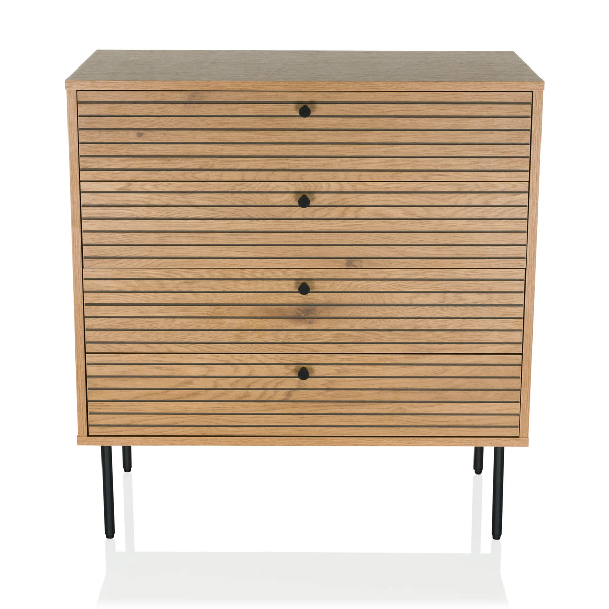 Cómoda LINNO K color roble con frentes acanalados y cuatro patas negras de hjh LIVING – vista de 360° (vista frontal 0°)