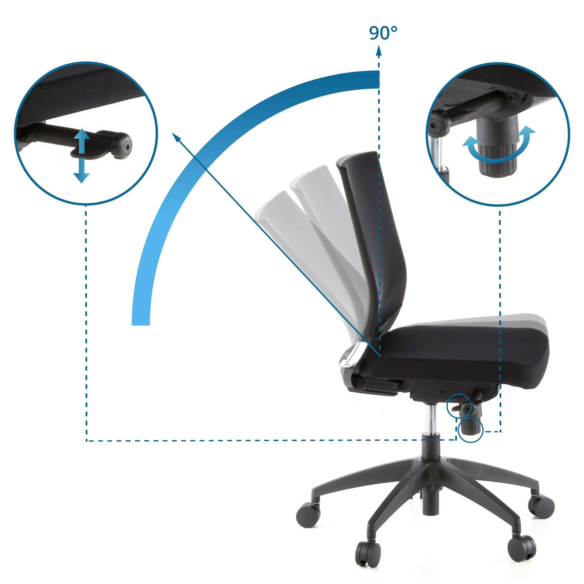 Respaldo ajustable hasta 90 grados y asiento regulable en altura de la Silla de oficina profesional PORTO ECO de hjh OFFICE