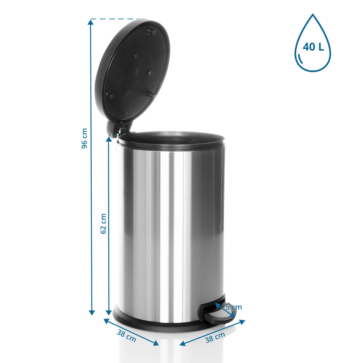 Dibujo dimensional de la papelera CLEAN X con un volumen de 40 l y una altura de 96 cm de hjh OFFICE