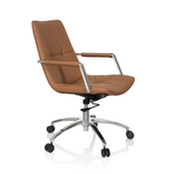 Silla Home Office SARANTO II color camello con capitoné y base de cinco ruedas de hjh OFFICE – vista de 360° (vista frontal en diagonal 60°)