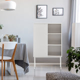 Estante gris SIO con una puerta corredera acanalada y compartimentos abiertos de hjh LIVING