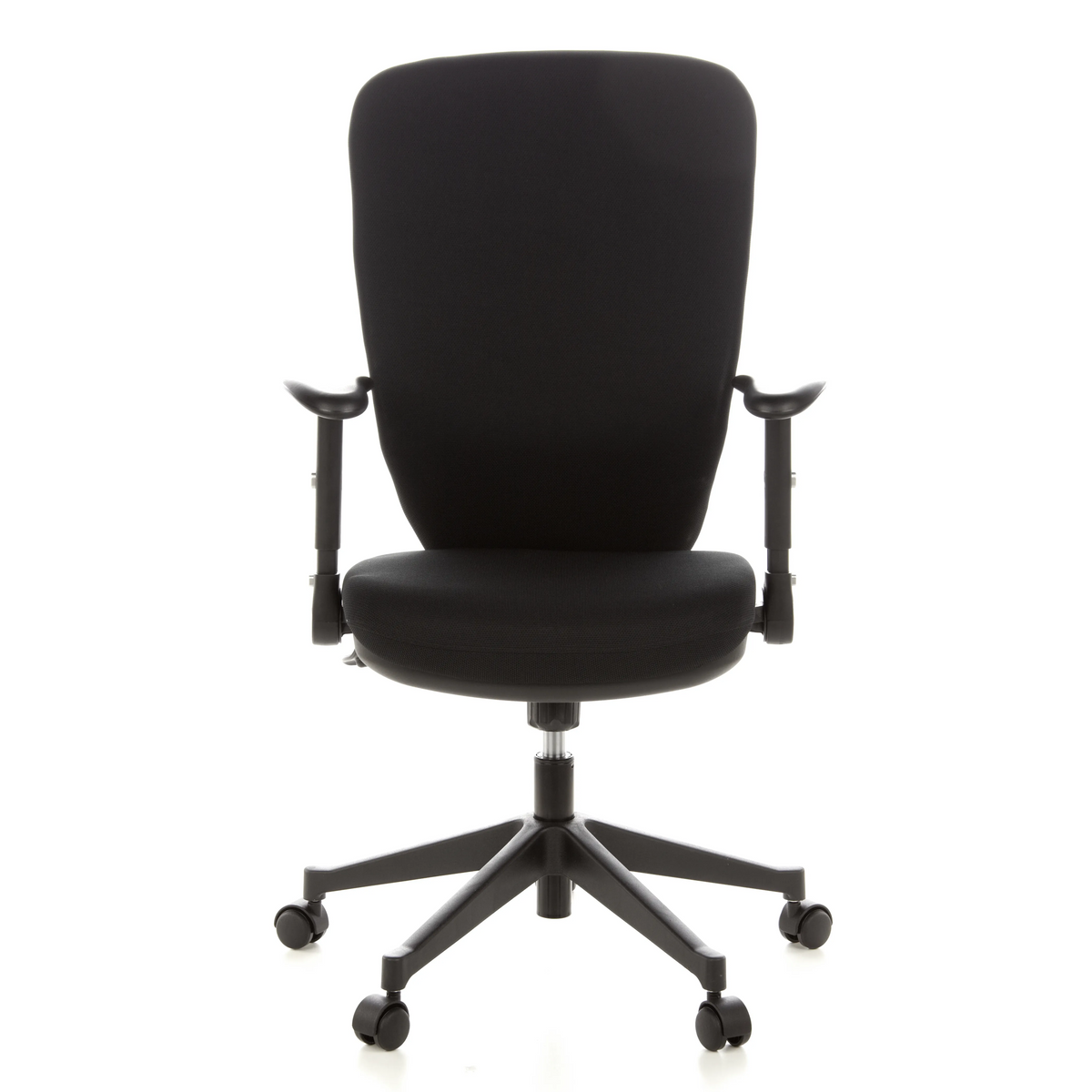 Silla de oficina profesional TRAFFIC 30 negra con reposabrazos y base de cinco ruedas de hjh OFFICE – vista de 360° (vista frontal 0°)