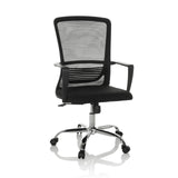 Schwarzer Homeoffice-Bürostuhl STAR-TEC S mit Netzrücken und Fußkreuz mit fünf Rollen von hjh OFFICE – 360-Grad-Ansicht (Frontansicht 15°)