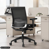 Silla de oficina profesional negra PORTO BASE con respaldo de malla y reposabrazos de hjh OFFICE (imagen generada por IA)
