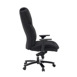 Vista lateral de la silla giratoria XXL Pullmann Gen2 con tapicería de tela negra y reposabrazos de hjh OFFICE