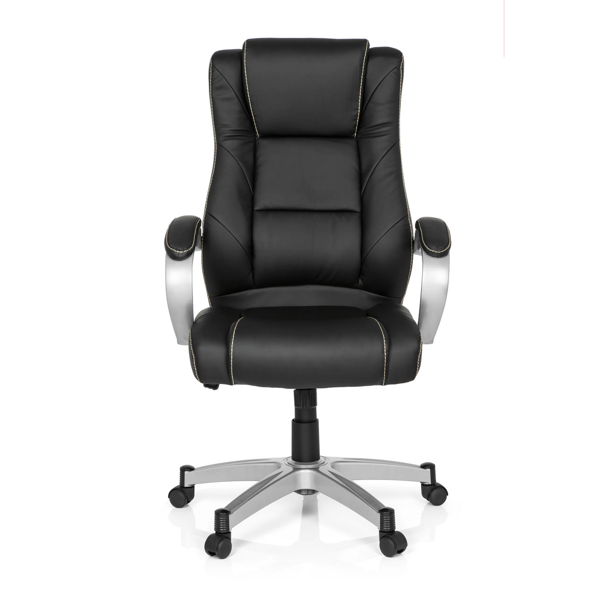 Silla gaming RELAX CL180 negra con acolchado y base de cinco ruedas de MyBuero – vista de 360° (vista frontal 0°)