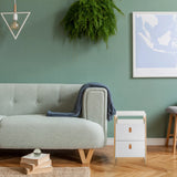 Mesa auxiliar blanca TAROLO III con dos cajones y patas de madera clara de hjh LIVING