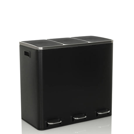 Papelera Clean 9 negra con tres compartimentos y asas plateadas de hjh OFFICE
