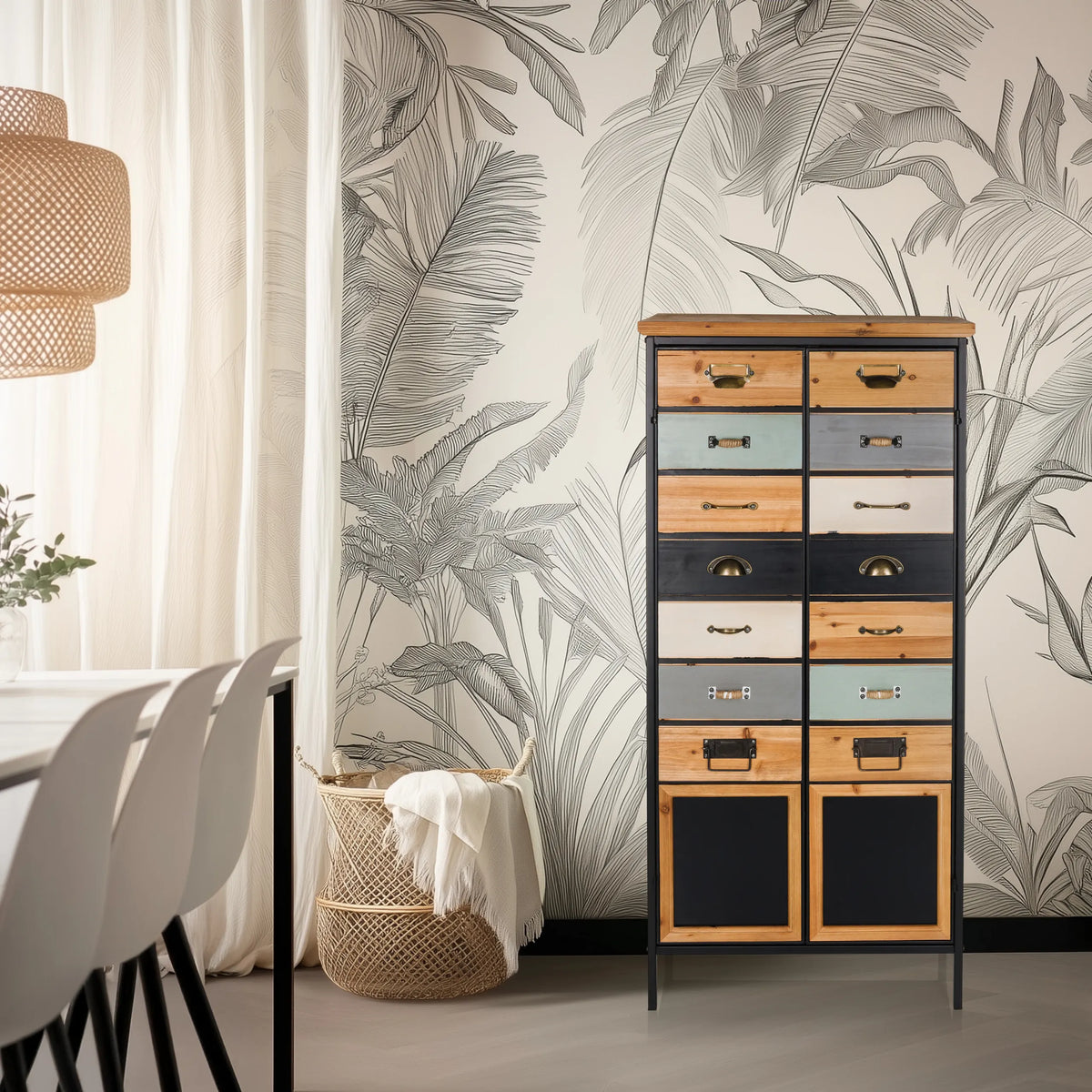 Cómoda CONTINENTO HIGH en varios colores de madera y tonos oscuros con estructura metálica de hjh LIVING
