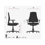 Dibujo técnico de la Silla de oficina profesional SITNESS 10 con una carga máxima de 110 kg de Topstar