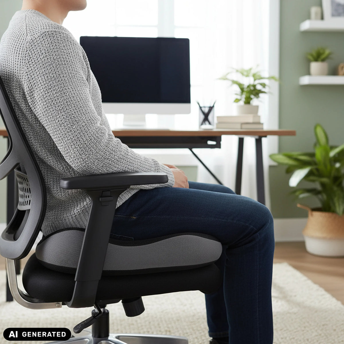 Cojín del asiento MEDISIT VI negro sobre una silla de oficina de hjh OFFICE (imagen generada por IA)