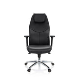 Sillón de oficina profesional FERRARA negro con reposacabezas integrado y base de cinco ruedas de hjh OFFICE – vista de 360° (vista frontal 0°)