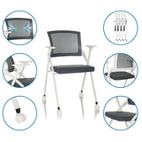Silla plegable PRIORITY II W gris con respaldo de malla, patas blancas y ruedas de hjh OFFICE