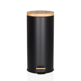 Papelera CLEAN BAMBOO en negro mate con tapa y pedal de bambú de hjh OFFICE
