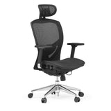 Silla alta gama VENUS ONE negra con respaldo de malla y base de cinco ruedas de hjh OFFICE – vista de 360° (vista frontal en diagonal 45°)