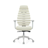 Silla de oficina profesional ERGO LINE W en color beige con respaldo segmentado y base blanca de hjh OFFICE – vista de 360° (vista frontal 0°)
