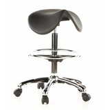 Taburete de silla de montar TOP WORK 13 negro con aro reposapiés y base de cinco ruedas de hjh OFFICE – vista de 360° (vista frontal 20°)