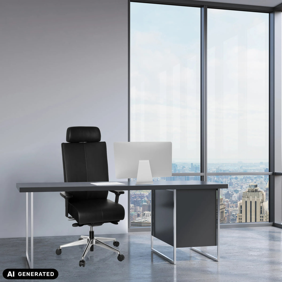 Silla de oficina profesional PRO-TEC XXL de cuero negro en un escritorio de hjh OFFICE (imagen generada por IA)