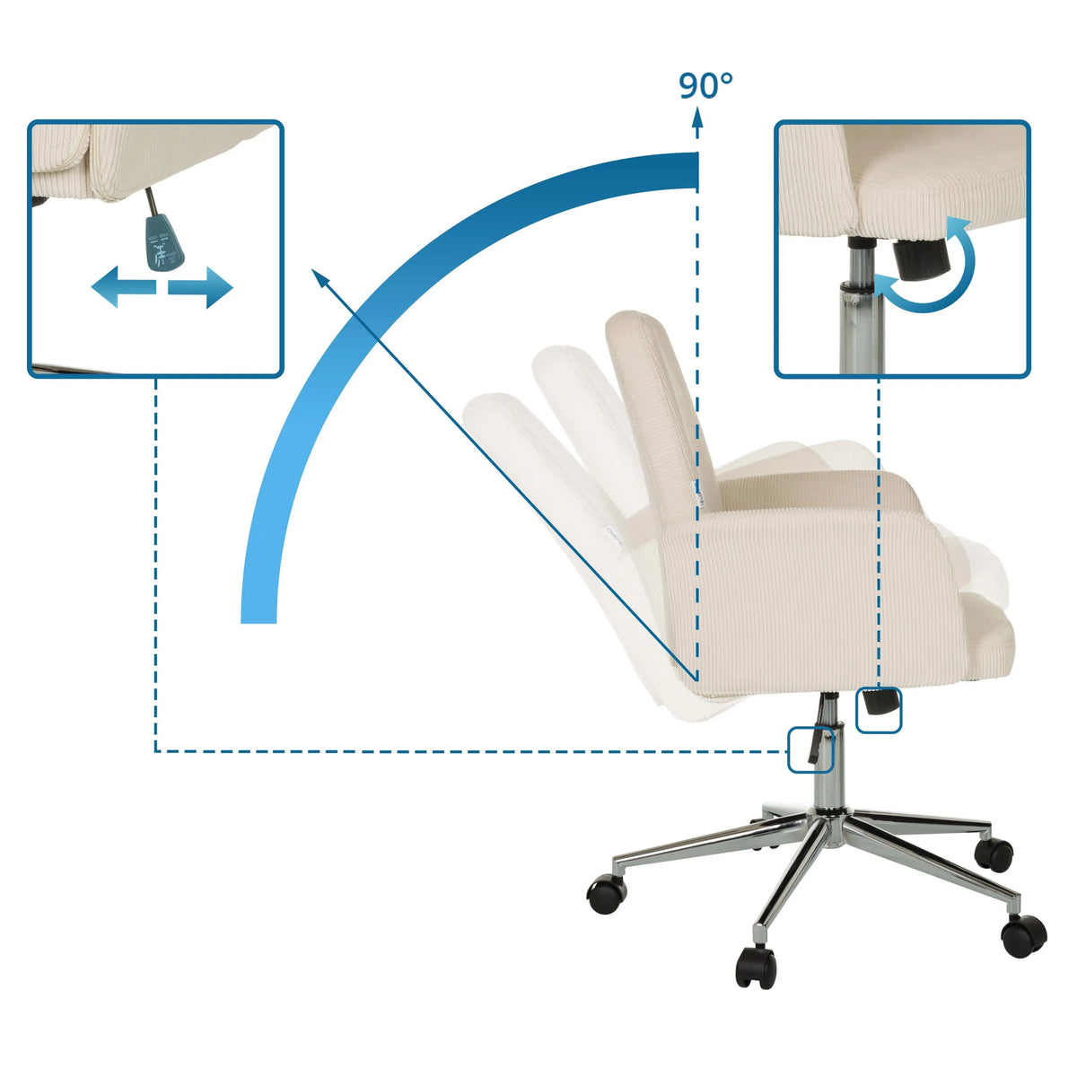 Altura del asiento ajustable e inclinación del respaldo de 90 grados de la Silla Home Office SOLAO CORD de hjh OFFICE