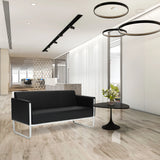 Sofá de diseño ARUBA STEP negro de tres plazas con tapicería acolchada y estructura metálica plateada de hjh OFFICE