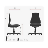 Technische Zeichnung des Kinderdrehstuhls MAXX KID mit einer Sitzhöhe von 40 bis 49 cm von Topstar