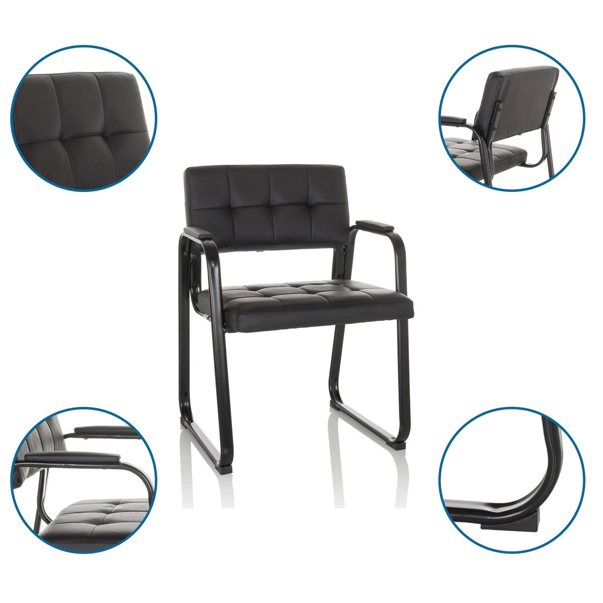 Silla de confidente ZANTA B PU en negro con base de patín y reposabrazos de hjh OFFICE