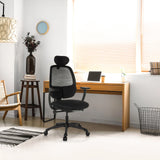Silla de oficina profesional RI-COVER negra con respaldo de malla y reposacabezas de hjh OFFICE