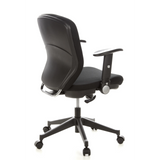Silla de oficina profesional TRAFFIC 20 negra con reposabrazos y base de cinco ruedas de hjh OFFICE – vista de 360° (vista trasera en diagonal 120°)