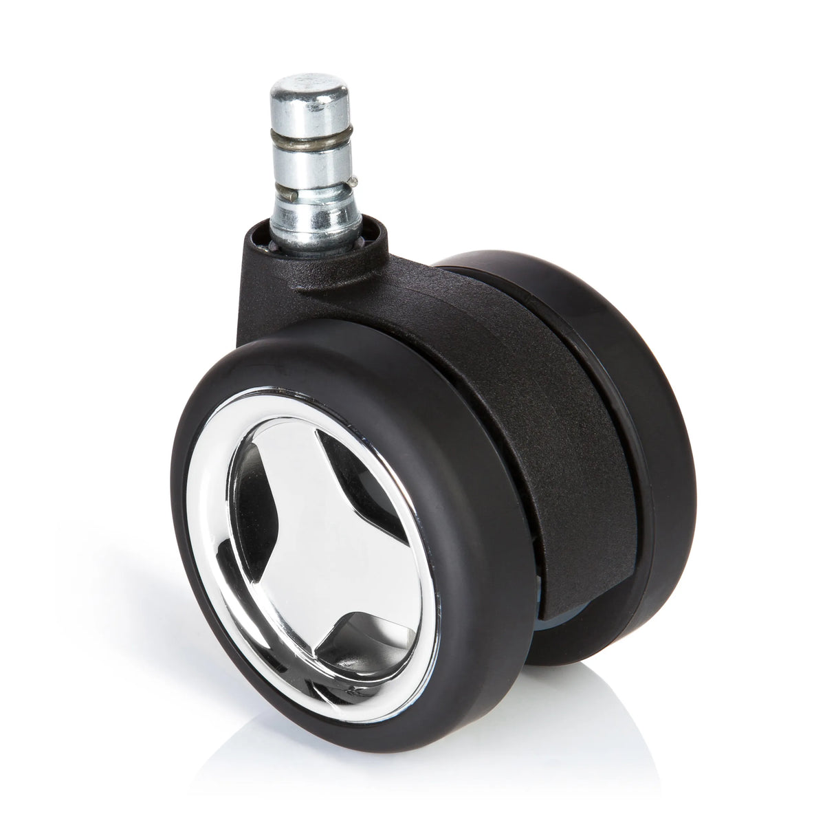 Ruedas para sillas 5x ROLO GAME No-Noise 11mm/60mm negras para suelos duros con detalles cromados de hjh OFFICE – vista de 360° (vista frontal 0°)