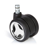 Ruedas para sillas 5x ROLO GAME No-Noise 11mm/60mm negras para suelos duros con detalles cromados de hjh OFFICE – vista de 360° (vista frontal 0°)